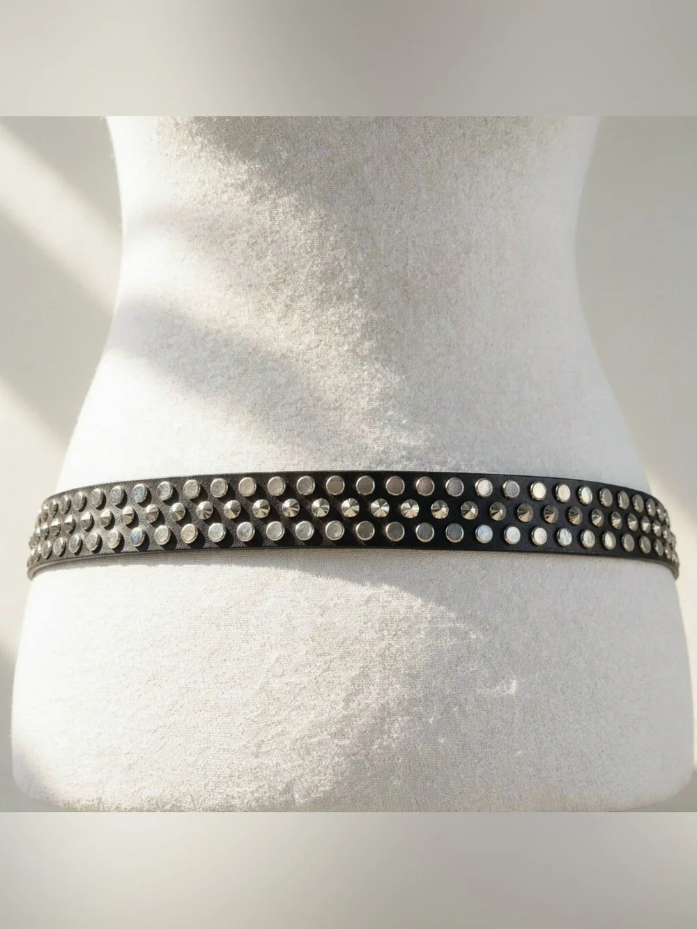 Y2k 2000s style Black leather belt with silver studs and buckle